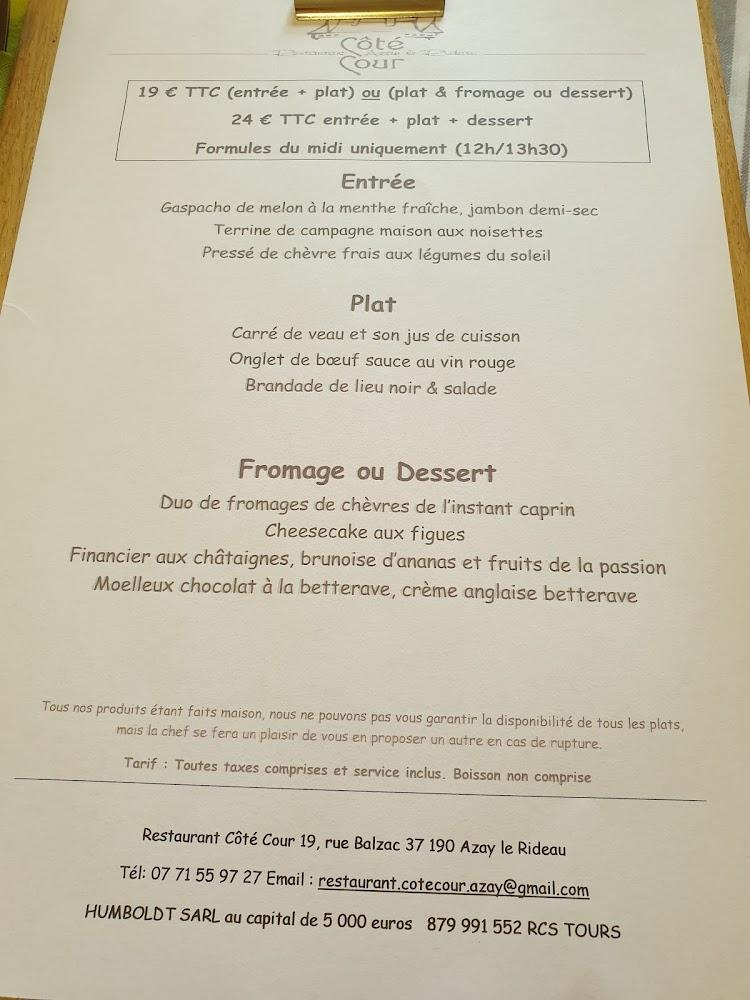 Restaurant CÔTÉ Cour - Menu Image 2